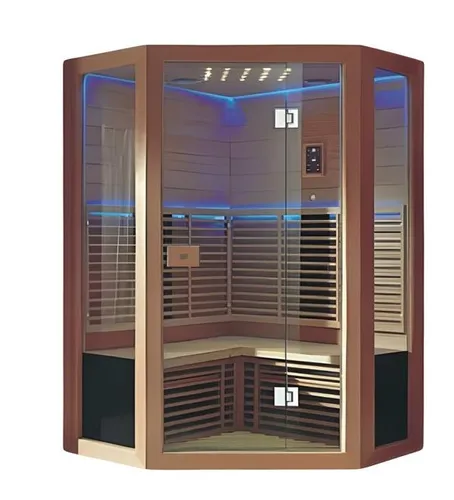 Massivholz Trockensauna 180x180 cm - Gemütliche Trockensauna für Innen- und Außenbereich, aus hochwertigem Massivholz. Mit USB-Schnittstelle und Bluetooth für moderne Nutzung. Maße: 180 x 180 x 200 cm, ideal für entspannende Momente.