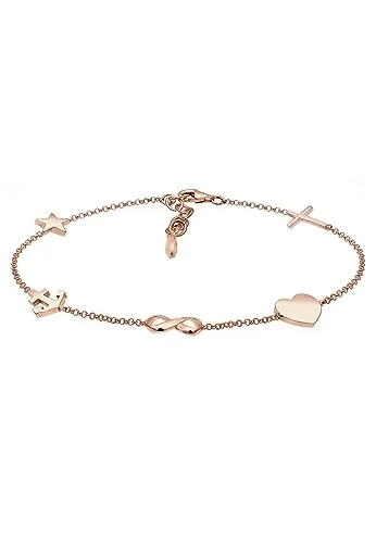 Elli Armband Damen Kreuz Herz Infinity Anker Stern in 925 Sterling Silber Rosé vergoldet - Elegantes Armband aus 925 Sterling Silber, rosé vergoldet und verstellbar. Ein stilvolles Schmuckstück mit besonderen Symbolen, das jedem Outfit einen Hauch von Luxus verleiht. Ideal als Geschenk für besondere Anlässe.