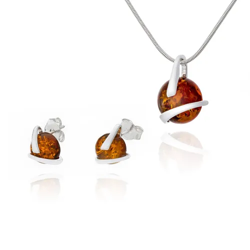 Silber Schmuck Set Amber 344 mit Bernstein in Cognac Farbe