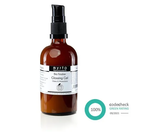 myrto Naturkosmetik Haargel Bio Finisher Glossing Gel - Hitzeschutz & mehr Glanz, Bestbewertung bei Codecheck: 100% EMPFEHLENSWERT (grüner Ring)