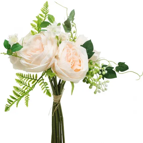 Künstlicher Rosenstrauß Rosa, Seidenblumen Bouquet, Kunstblumen Deko L28cm
