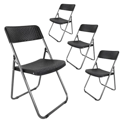 Metall Klappstuhl im Rattan Design - 4er Set - Gartenstühle im modernen Rattan Design, klappbar und bis 120 kg belastbar - ideal für Garten und Balkon, pflegeleicht und witterungsbeständig.