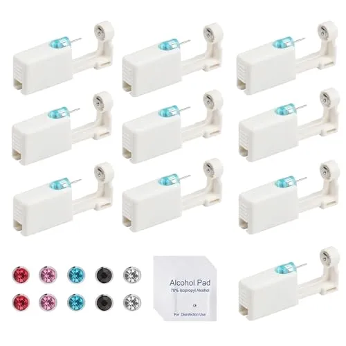 GETRICH 10 Stück Ohrloch Stecher Set, Ohrlochpistole, Ohrlöcher Selber Stechen set mit Ohrsteckern Ohrringe Selber Stechen Set Asepsis Piercing Kit Ohrring Stechen für Mädchen Damen Herren