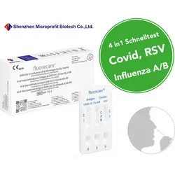 Fluorecare COVID-19 & Influenza A/B & RSV Antigen Kombi-Testkit | 25 Selbsttests - Schnelltest-Kit für COVID-19, Influenza A/B und RSV. Einfache Handhabung mit schnellen Ergebnissen in nur 10-15 Minuten. Ideal für den flexiblen Einsatz zu Hause.