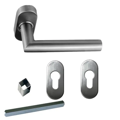 Edelstahl Haustür Griff Dreiviertelgarnitur auf  Ovalrosette Gehrungsform