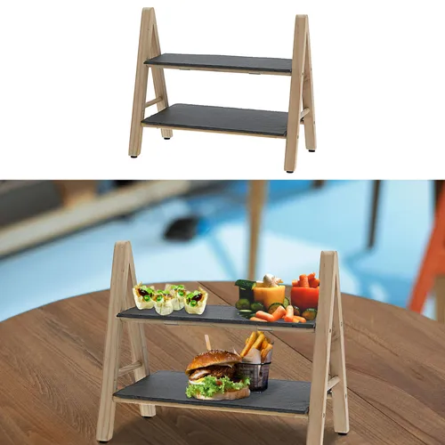 Etagere Schiefer 2 Etagen 32x18x28 Kieferholz Gestell Servierplatte Ständer