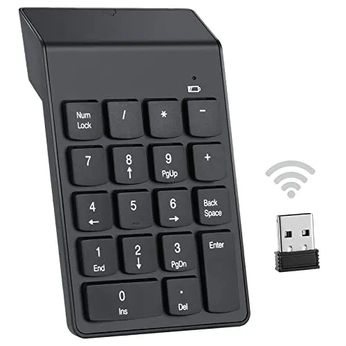 MZFANG Kabellose Nummernblock Ziffernblocks 2,4G Numpad Wireless Tastatur Numberic 18 Tasten Nummernblöcke mit Mini USB Empfänger Ultra Dünn für Laptop Desktop und Notebook