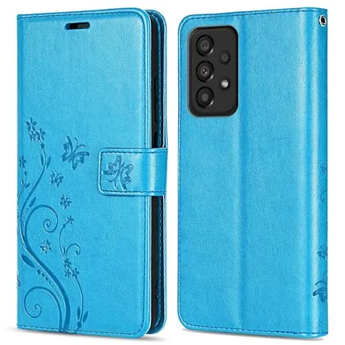 betterfon Hülle Kompatibel mit Samsung Galaxy A53 5G | Premium PU Leder Handyhülle Wallet Case für Galaxy A53 5G | Schutzhülle Blumen Klapphülle Handyhülle | Blau
