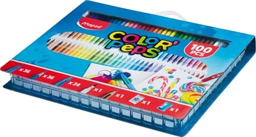 Maped 907003 - Stifte-Set COLOR'PEPS 100-tlg. für kreative Köpfe - Schreibutensilien für Kinder ab 3 Jahren, enthält 36 Fasermaler, 36 Buntstifte und 24 Wachs-Malstifte für grenzenlosen Malspaß!