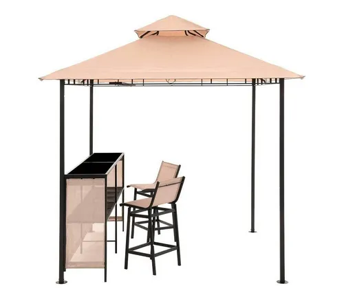 OUTLIV. Gartenpavillon mit Bar und 2 Stühlen - Beige, 240x240x250 cm - Stilvoller Gartenpavillon mit integrierter Bar und zwei Stühlen. Ideal für Gartenpartys oder entspannte Stunden im Freien. Strapazierfähig und langlebig, mit Dachlüftung für angenehme Luftzirkulation.
