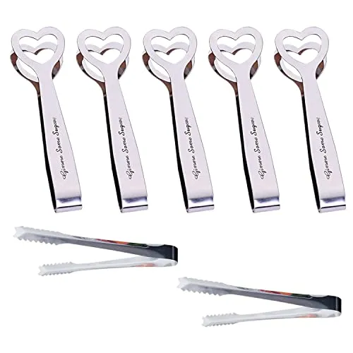 Zuckerzangen für Liebe, 2 Eiszangen, Mini-Zuckerzangen, Zuckerzangen aus Edelstahl, zur Aufbewahrung von Süßigkeiten, Brot, Tee und anderen Lebensmitteln (Silberfarben) 5