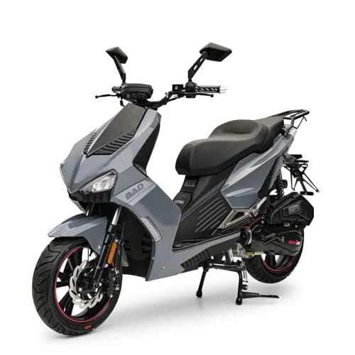 Motorroller Bad s Grau 50ccm - Sportlicher Mofa Scooter mit USB-Ladefunktion, kraftstoffeffizient und sicher unterwegs