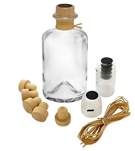 Geniess-Bar! 18x Profi Set Apothekerflasche 500 ml leer Apotheker Glas Flaschen zum selbst befüllen & transparente Schrumpfkapseln mit schwarzem Siegel & Korken & Bast