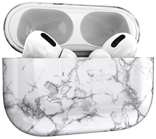 MyGadget Hülle [ Marmor Muster ] kompatibel mit Apple AirPods Pro (1.Gen) - Qi kompatibel - Case Schutzhülle - robuster & stoßfester Bumper - Marmor Weiß