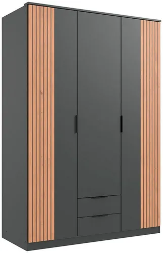Wimex Drehtürenschrank Lübeck - Akustiklamellen Optik, 135 cm - Kleiderschrank mit 4 variablen Einlegeböden und 2 Schubladen, ideal für flexibles Stauraum-Management. Hergestellt in Deutschland, überzeugt durch seine moderne Akustiklamellen-Optik.