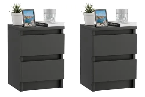 ComfortCove Nachttisch 2er Set, Nachtschrank 2er Set, Schwarze Nachttische mit 2 Schubladen, Nachtkästchen, Nachttisch Schwarz
