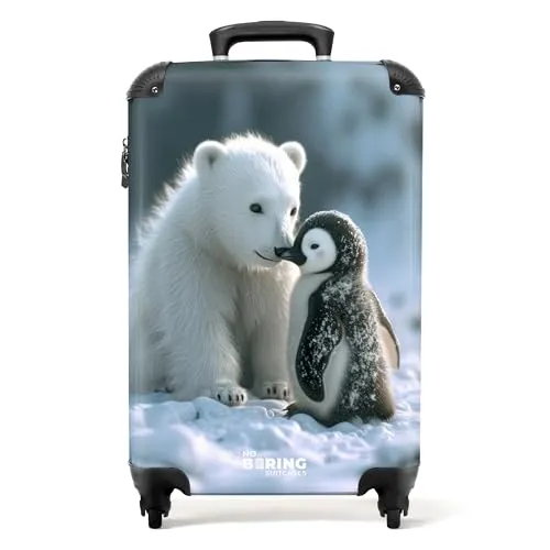 NoBoringSuitcases.com Kinderkoffer Eisbär & Pinguin - Kindergepäck, leichter Handgepäck Koffer mit robustem ABS-Material und integriertem Zahlenschloss für sichere Reisen. Ideal für kleine Abenteurer!