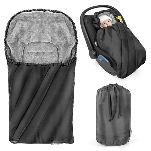 Zamboo Fußsack Deluxe - Schwarz Grau für Babyschale - Fußsack für Babyschalen, kuscheliges Teddyfleece und wasserabweisendes Polyester für optimale Wärme im Winter. Passt auf gängige Modelle wie Maxi Cosi und Cybex.