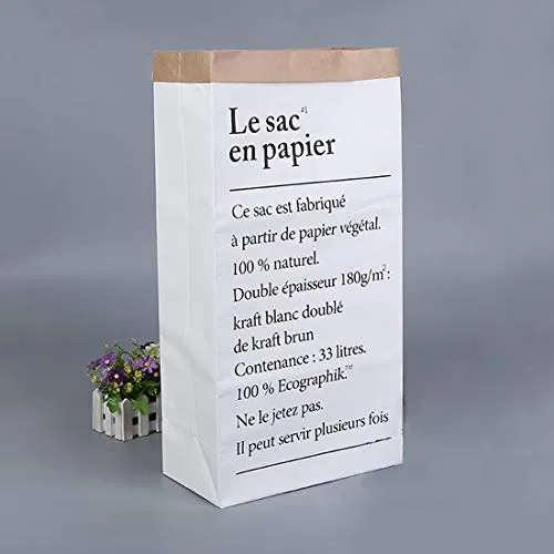 JameStyle26 Aufbewahrungsbox Papiersack Kraftpapier Geschenk Tüte Beutel Mülleimer Papiertüte Paper Bag Kinderzimmer Spielzeug Weiß Braun (Weiß)