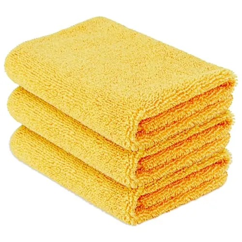 Amazon Basics Mikrofasertücher für Autos, doppelseitiges Reinigungstuch, 3 Stück, 40 x 40 cm, Gelb