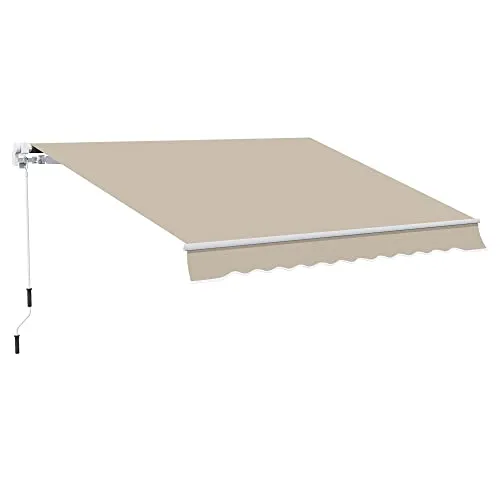 Outsunny Manuelle Gelenkarmmarkise 4m mit Handkurbel - Markise für Balkon und Terrasse, aus robustem Aluminium gefertigt, bietet effektiven Schutz vor UV-Strahlen und Hitze, ideal für entspannte Stunden im Freien.
