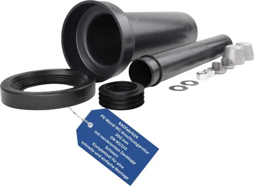 BADfabrik24 PE-Wand-WC-Anschlussgarnitur 300 mm, DN 90/110, verchromte Deckkappen