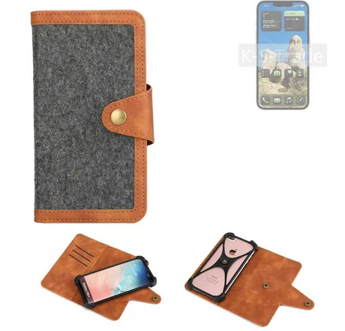 K-S-Trade Handyhülle für Apple iPhone 16e, Schutzhülle Handyhülle Filz Hülle Kunst-Leder dunkelgrau braun