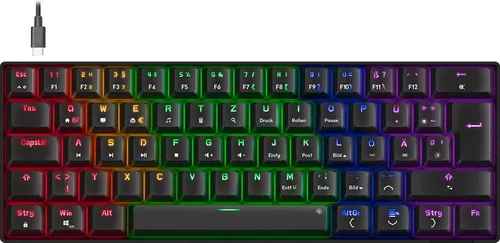 Speedlink ATMOS RGB Rainbow Mechanisches 60% Tastenfeld Gaming-Tastatur - Mechanische Gaming-Tastatur mit Regenbogen RGB-Beleuchtung, N-Key-Rollover für präzise Eingaben und höhenverstellbar für optimalen Komfort.