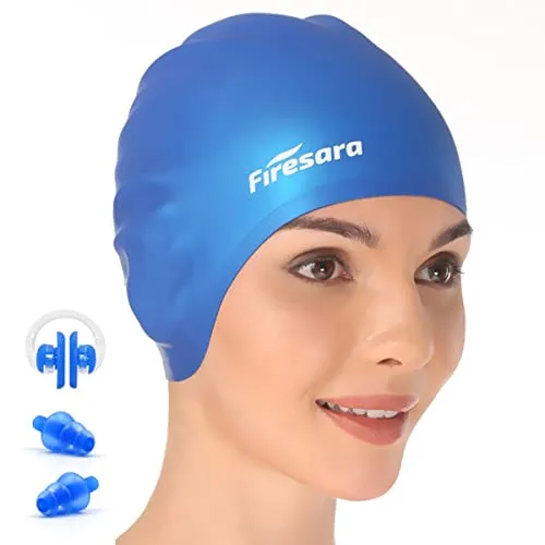 Badekappe, firesara Original Aktualisiert Badekappe 3D Ergonomisches Design bequem Langlebig Ohr Schutz für Frauen Kinder Herren Jungen Mädchen für Lange oder Kurze Haar mit Nase Clip und Ohrstöpsel
