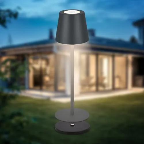 B.K.Licht - LED Tischlampe kabellos IP44 - Moderne Tischlampe für drinnen und draußen, stufenlos dimmbar mit Ladestation und austauschbarem Akku für lange Lebensdauer und flexibles Lichtdesign.