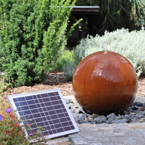 CLGarden Cortenstahl Kugelbrunnen mit Solar Akku Pumpe von CLGarden