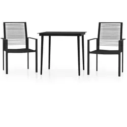 vidaXL 3-tlg. Garten-Essgruppe Schwarz - Gartenmöbel-Set mit stabilen pulverbeschichteten Stahlrahmen und pflegeleichtem PVC-Rattan. Ideal für stilvolle Outdoor-Dining-Erlebnisse und täglichen Gebrauch im Freien.