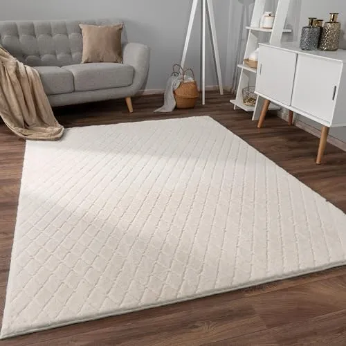 Paco Home Hochflor Wohnzimmer Teppich 200x280 cm - Teppich mit modernem geometrischem Design, pflegeleicht und fußbodenheizung geeignet, ideal für eine stilvolle Wohnatmosphäre.