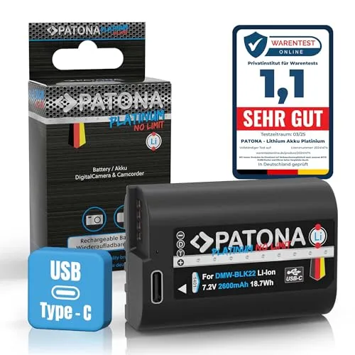 DMW-BLK22 Platinum Akku 2600mAh für Panasonic Lumix - Kamera-Akkus mit 2600mAh und USB-C Ladefunktion für maximale Flexibilität und lange Lebensdauer, ideal für 4K-Video und Serienbilder.