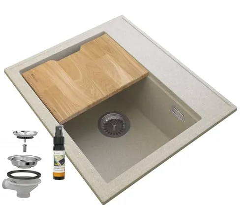 Waschbecken mit Küchenbrett und Imprägnierung in beige von Granitan