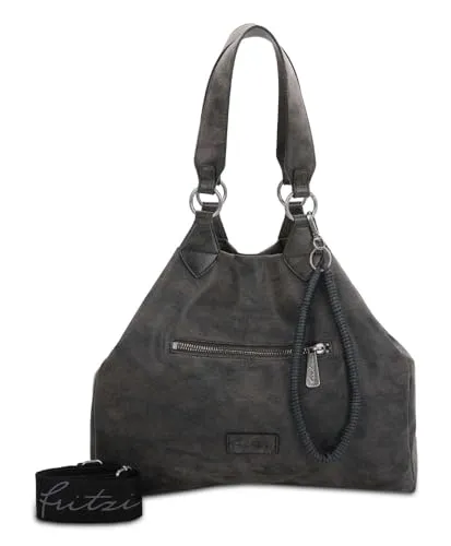 Fritzi aus Preussen Damen Iggi01 Rub Black Idol Shopper - Damen-Henkeltaschen mit praktischer Schlüsselschlange und zusätzlichem Webbing Longstrap für vielseitige Trageoptionen.