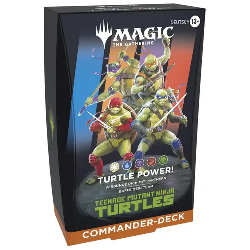 Magic: The Gathering - Teenage Mutant Ninja Turtles Turtle Power Commander Deck - Erlebe spannende Commander-Partien mit dem Turtle Power Deck! 100 spielbereite Karten, darunter 43 exklusive Neuheiten, bieten strategischen Spielspaß und sind ideal für Fans und Sammler.