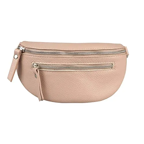 Made in Italy OBC Damen Leder Tasche Gürteltasche Crossbody Hüfttasche Bauchtasche Hüfttasche Umhängetasche Cross-Over Bodybag Schultertasche Handytasche Geldtasche (V2 Antikrosa)