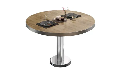 BML Bistro Loungetisch Ø 60 cm aus Eiche und Edelstahl - Eleganter Bistro Loungetisch mit kratzbeständiger HPL-Oberfläche. Ideal für Gastronomie und private Räume, bietet hohe Tragkraft und strapazierfähiges Design.