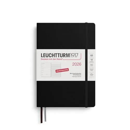 Leuchtturm1917 Taschenkalender 2026 & Notizbuch A5 Schwarz in schwarz von LEUCHTTURM1917