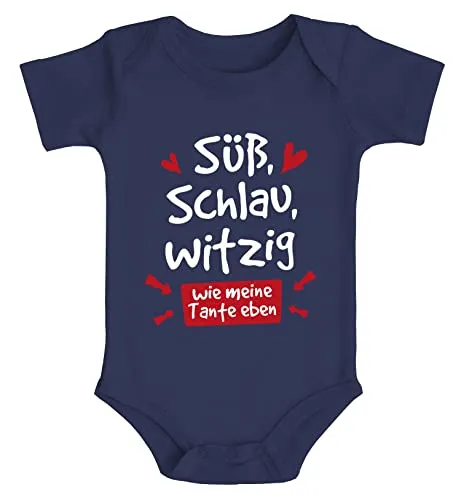 MoonWorks® Baby Body Tante Sprüche lustig Süß Schlau Witzig Wie meine Tante eben Bio-Baumwolle Jungen & Mädchen navy 0-3 Monate