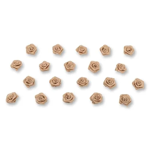 Creativery Satinrosen 15mm 20 Stück - Farbauswahl in 10/15/20/30/60mm - farbecht & waschbar - Kleine Stoffrosen zum Aufnähen - Satin Röschen zum Basteln Nähen Kleben Dekorieren - Beige