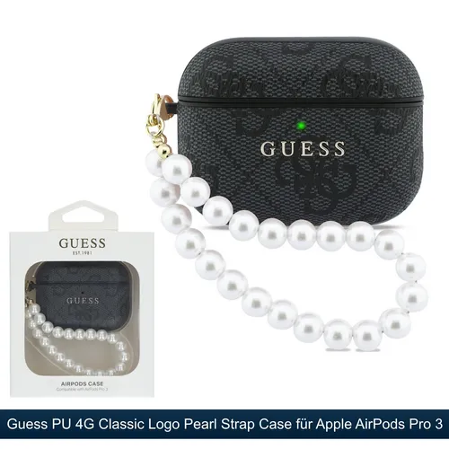 Guess Schutzhülle für AirPods Pro 3 mit Handstrap und Logo - Stylische 2-teilige Schutzhülle für AirPods Pro 3 in Schwarz mit einzigartigem Perlen-Handstrap. Hergestellt aus hochwertigem Polycarbonat und Kunstleder für optimalen Schutz und eleganten Look.