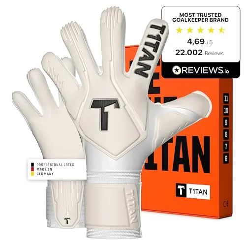 T1TAN Legend White-Out Torwarthandschuhe – Profi Handschuhe für Kinder & Erwachsene, Gr. 9 - Erlebe maximalen Grip mit 4mm Gecko Grip Haftschaum für herausragende Paraden. Leichtes, atmungsaktives Material und perfekter Sitz dank innovativem 2-Way Strap. Ideal für Profis und ambitionierte Amateur-Torhüter.
