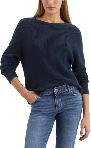 Strickpullover MARC O'POLO aus Heavy-Weight-Organic-Cotton - Damen Pullover in Nachtblau, aus 100% Bio-Baumwolle, mit sportiven Raglan-Ärmeln und lockerem Fit – ideal für lässige Looks!
