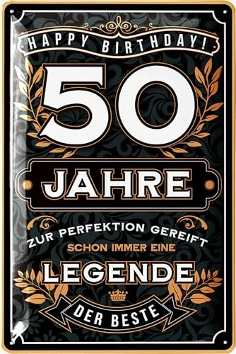 LANOLU Blechschild 50 Schild Geburtstag - 50 JAHRE LEGENDE - PERFEKTION - Deko 50 Geburtstag Mann, 50 Geburtstag Deko, lustiges Geburtstagsschild, 20x30cm