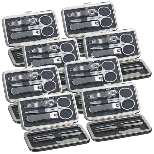 newgen medicals 8er-Set Maniküre-Set, je 6-tlg., Edelstahl gebürstet, Klapp-Etui