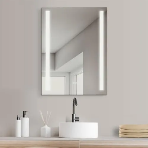 HOKO LED Badspiegel 50x70 cm Koblenz mit Antibeschlag - Badezimmer Wandspiegel mit integrierter Antibeschlag Spiegelheizung und Memory-Funktion für die Lichtsteuerung, ideal für ein modernes Badezimmer.