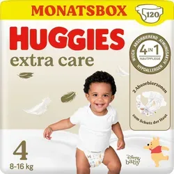 Huggies Babywindeln Extra Care Größe 4 - 120 Stück mit Disney-Design - Windeln für empfindliche Babyhaut, hypoallergen und dermatologisch getestet. Mit 4-in-1 Hautpflege und süßem Winnie Puuh Design für mehr Spaß beim Wickeln.