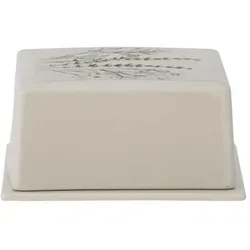 Bloomingville Butterdose Bea - Eckige Steingut Butterdose mit Blumenmuster, 7.5 cm hoch und stilvoll in beige